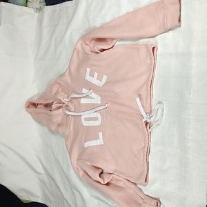 Reflex Light Pink Crop Top Hoodie Long Sleeve Love Sweater Size Large